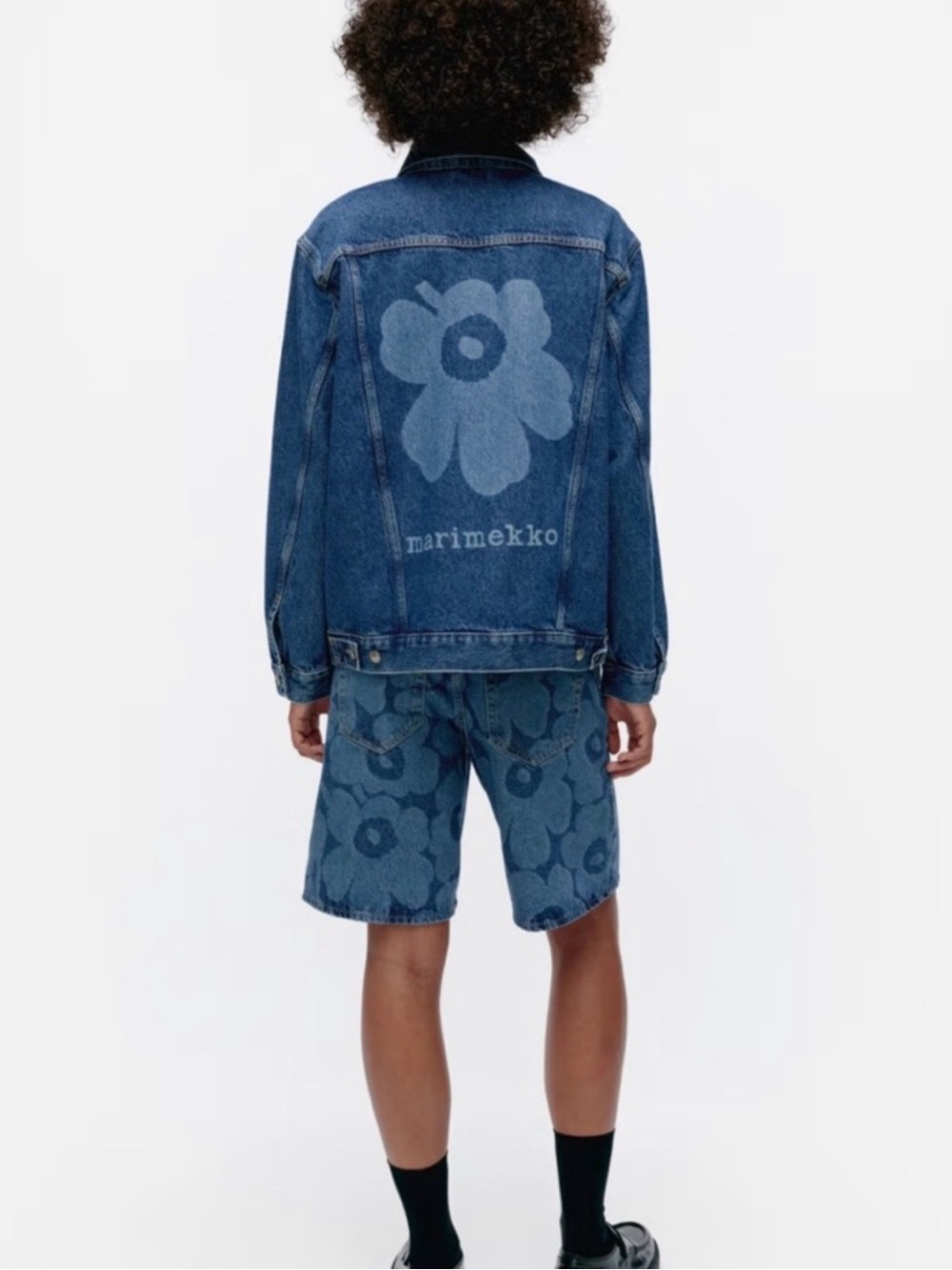 Marimekko Murros Unikko Placement Denim Jacket- Worn Indigo - Picture 3 of 6